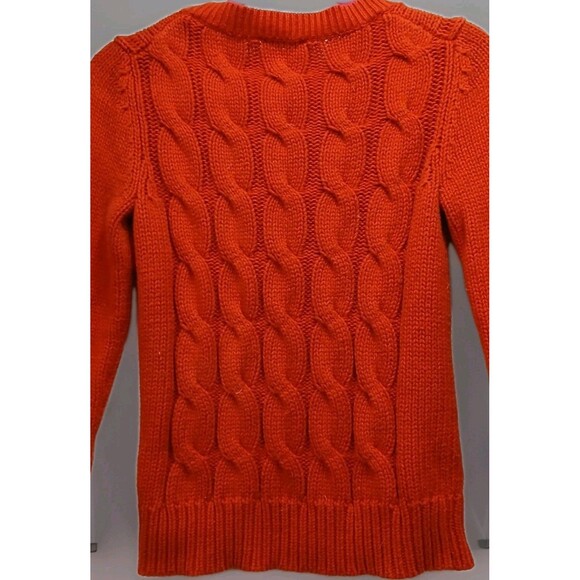 Talbots XS Rust Orange Chunky Cable Knit Cardigan Wool Blend Preppy Cabin Granny - Picture 6 of 8